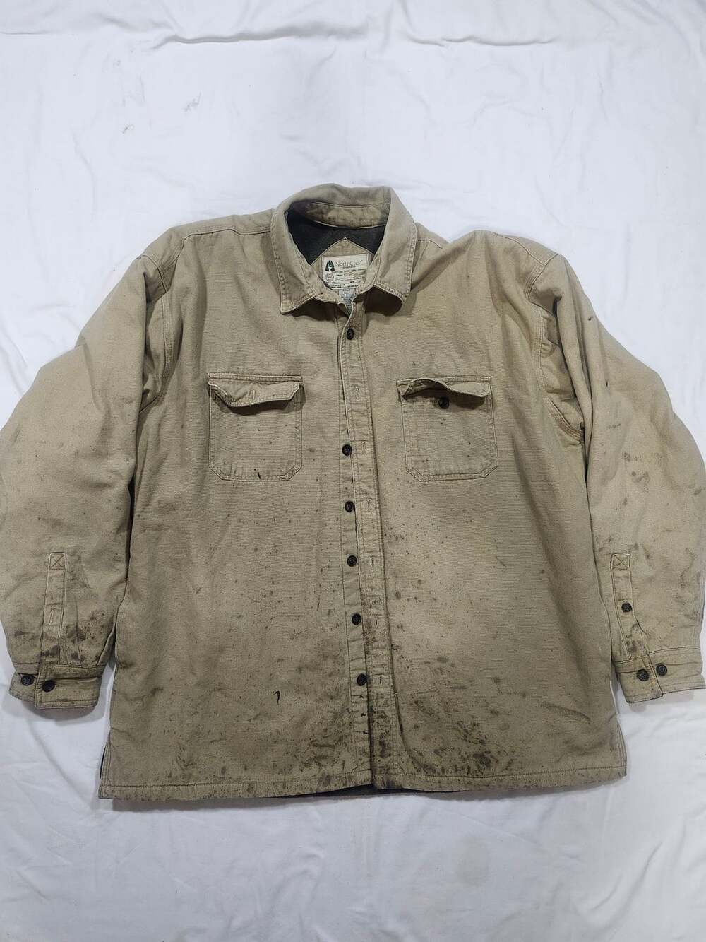 NorthCrest Sportsman Lined Work Shirt Size XL Tan Canvas